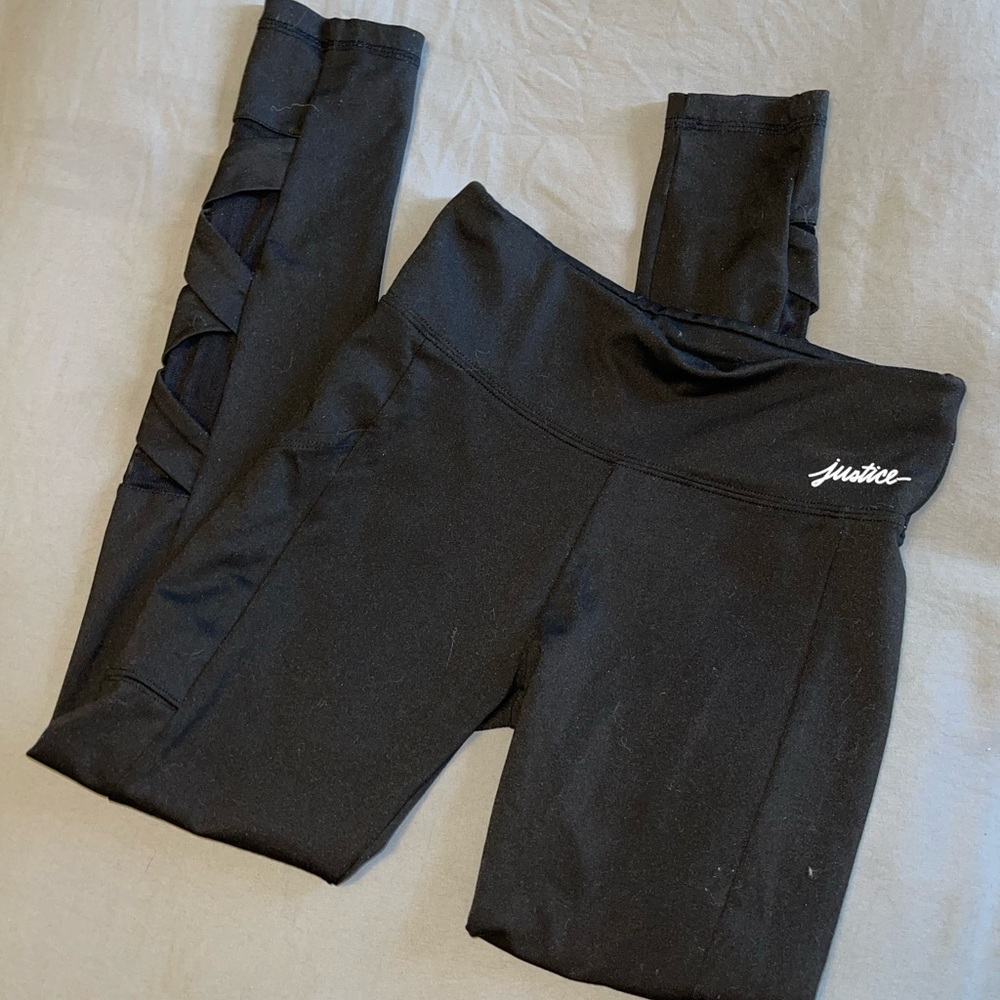 Cute Black Justice leggings with Sheer Designs on leg with Pockets